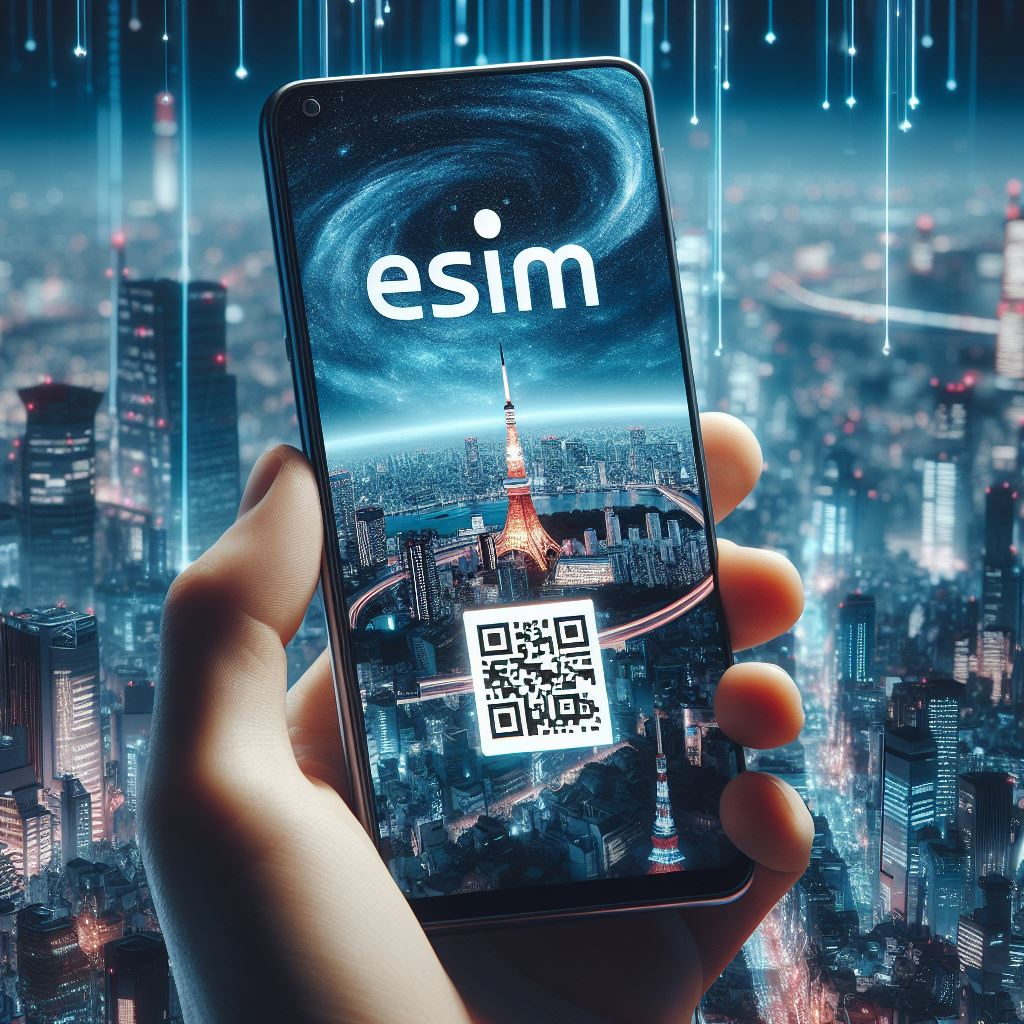 Close-up of an eSIM-enabled smartphone showcasing eSIM QR code