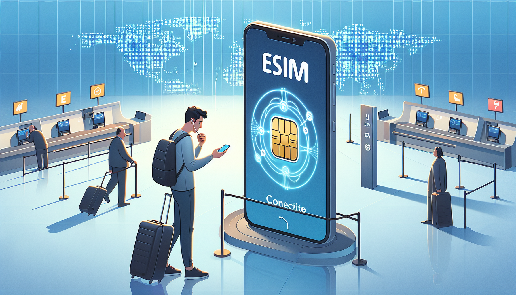 Illustration of benefits of using eSIM technology for international travel